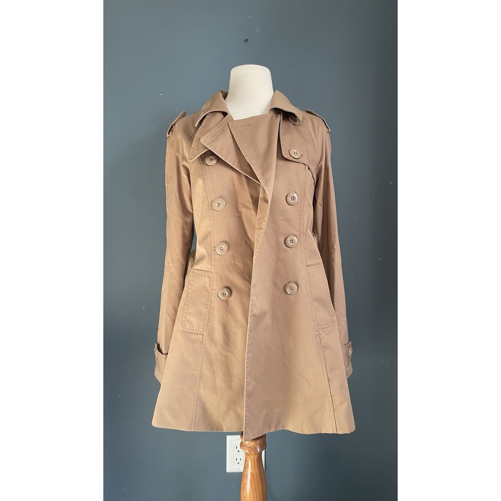 H&M Divided Women's Tan Double Breasted Trench Coat Belted Classic Style